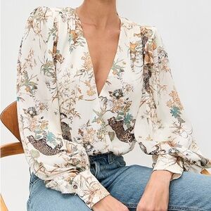 L’AGENCE Floral Print V-Neck Blouse Bodysuit